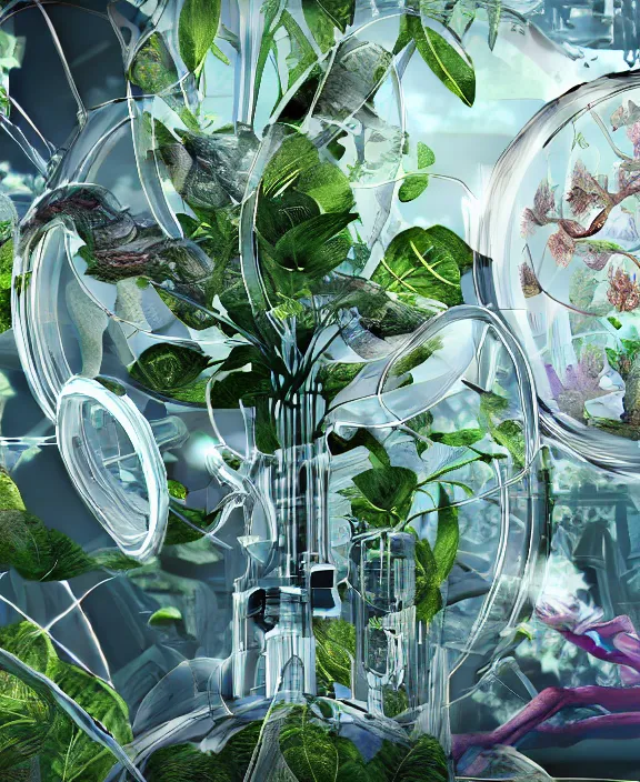 Image similar to intricate transparent clear see - through image of medical equipment, lush botany, floral environment, ultra realistic, concept art, pop art, photorealistic, octane render, 8 k, unreal engine. art by nori inoguchi and sam kaplan and zachary goulko and christopher marley