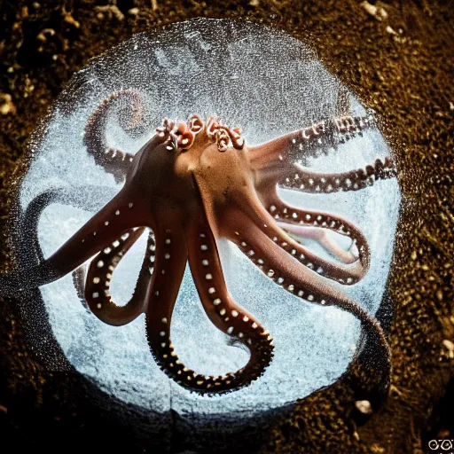 Image similar to octopus wrestling with a sphere, sphere is earth, 5 5 mm