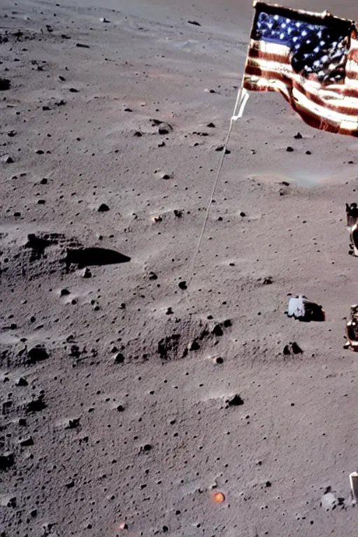 Image similar to apollo mission footage of astronaut waving a rainbow flag on mars