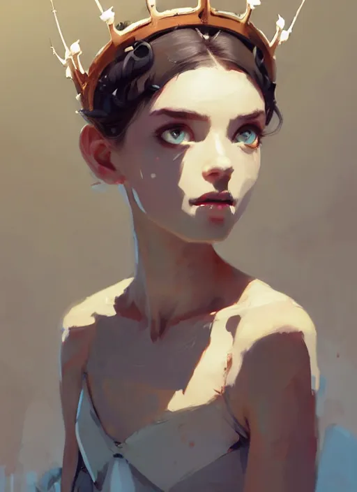 Image similar to portrait of cute ballerina girl with crown of thorns and white short hairs, warhammer, cyberpunk, by atey ghailan, by greg rutkowski, by greg tocchini, by james gilleard, by joe gb fenton, by kaethe butcher, dynamic lighting, gradient light blue, brown, blonde cream and white color in scheme, grunge aesthetic