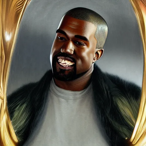 Prompt: a portrait of Kanye West, laughing at his own mirror reflection, detailed, digital painting, artstation, concept art, donato giancola, Dante Gabriel Rossetti, alphonse mucha, Joseph Christian Leyendecker, WLOP, Boris Vallejo, Annie Leibovitz and Steve McCurry, David Lazar, Jimmy Nelsson, Breathtaking, 8k resolution, extremely detailed, beautiful, artistic, hyperrealistic, octane render