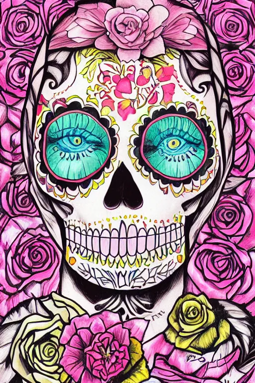 Image similar to Illustration of a sugar skull day of the dead girl, art by martine johanna