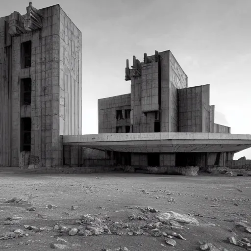 Image similar to Sci-Fi industrial futuristic Brutalism huge Building desert