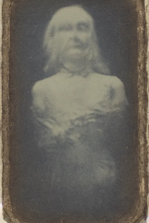 Image similar to faded daguerreotype portrait of disturbing haunted demonic abomination