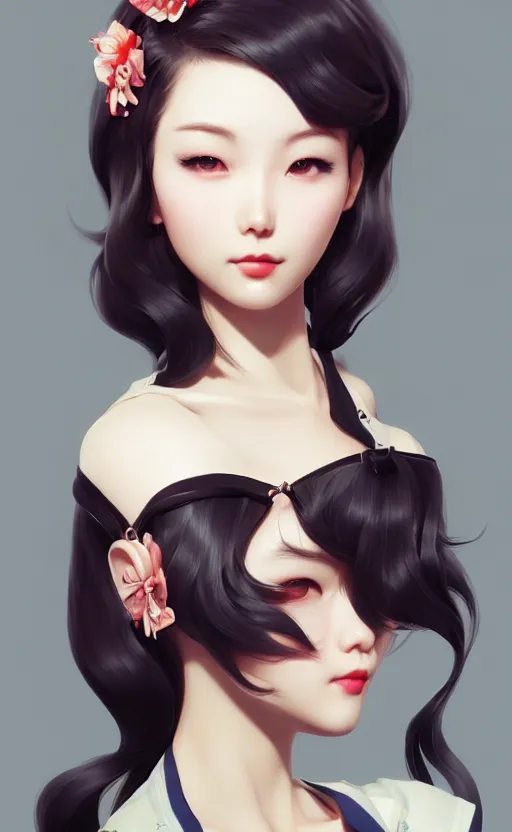 Image similar to a pin up and beautiful fashion charming dreamlke korea girl with lv jewelry, character art, art by artgerm lau and kyoung hwan kim and and ilya kuvshinov and john singer sargent, hyperdetailed, 8 k realistic, symmetrical, frostbite 3 engine, cryengine, dof, trending on artstation, digital art