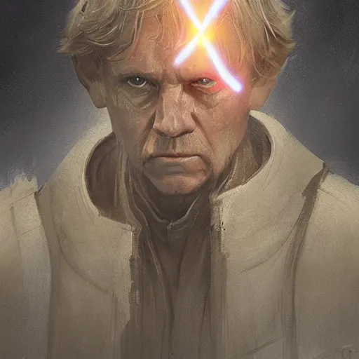 Prompt: portrait of a man by Greg Rutkowski, old jedi Master Luke Skywalker from Star Wars Expanded Universe, he is about 60 years old, wearing tactical gear of the Galactic Alliance, highly detailed portrait, digital painting, artstation, concept art, smooth, sharp foccus ilustration, Artstation HQ