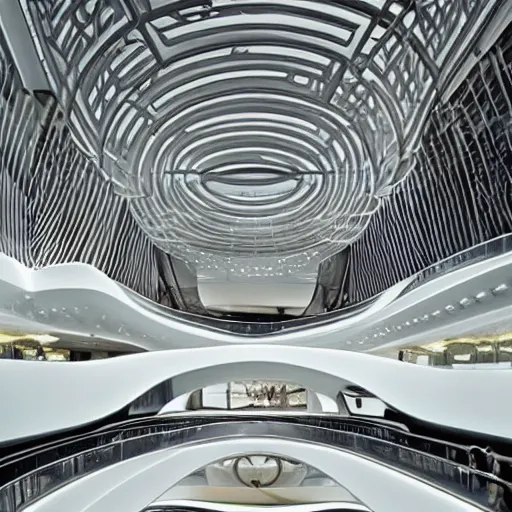 Image similar to extremely detailed ornate stunning beautiful elegant futuristic museum lobby interior by Zaha Hadid