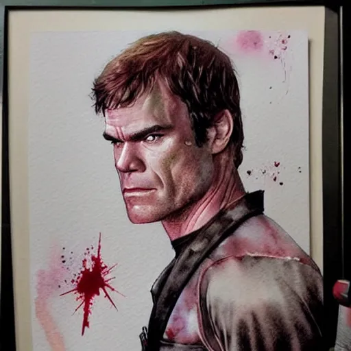 Image similar to dexter morgan is the punisher, detailed watercolor art, drew struzan illustration art, key art, portrait