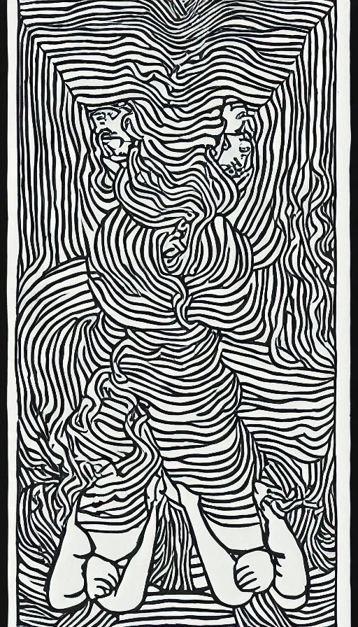 Prompt: the 3 of cups tarot card illustrated by sol lewitt