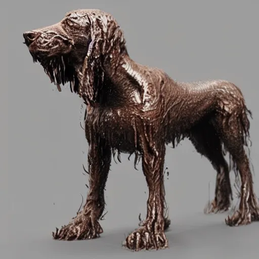 Prompt: a wet dog with very long fur which covers his eyes, concept art, trending on artstation 3D.