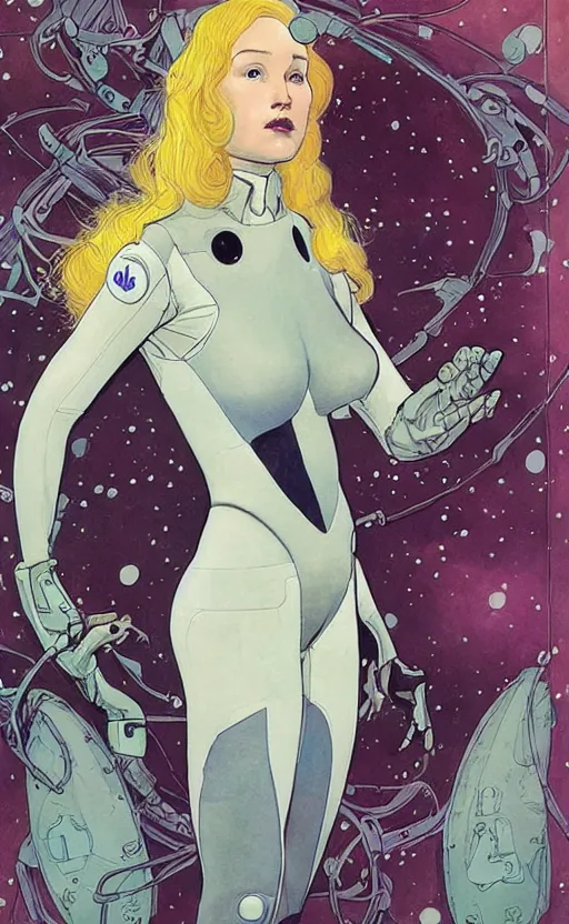 Image similar to a beautiful woman in a future space suit artwork by james jean, Phil noto and rebecca guay