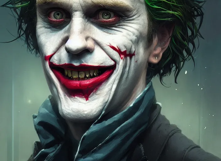 Image similar to highly detailed portrait of mark hamil as the joker, in batman, stephen bliss, unreal engine, fantasy art by greg rutkowski, loish, rhads, ferdinand knab, makoto shinkai and lois van baarle, ilya kuvshinov, rossdraws, tom bagshaw, global illumination, radiant light, detailed and intricate environment