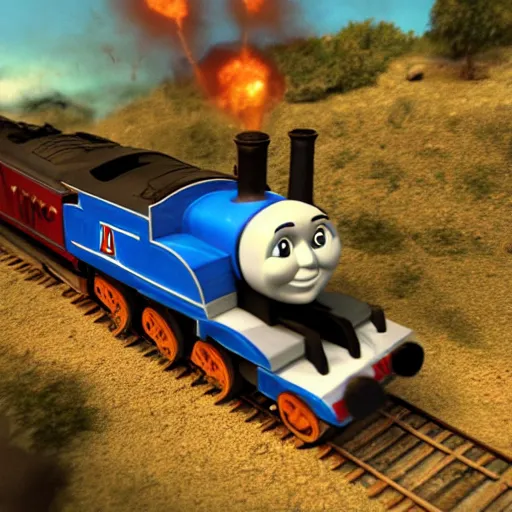 Image similar to thomas the tank engine in zombie apocolypse