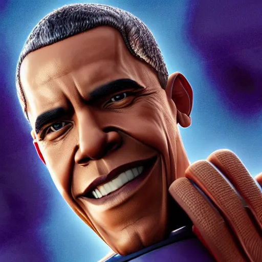 Image similar to Barack Obama cast as Thanos, still from marvel movie, hyperrealistic, 8k, Octane Render,