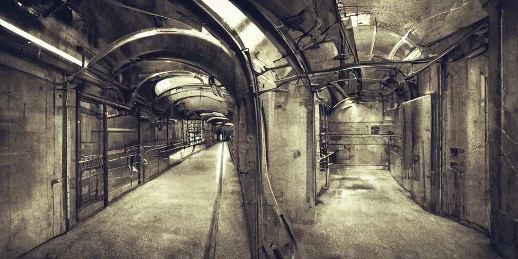 Image similar to faded steel industrial spaceship narrow tunnel catwalk sci - fi, digital paining, moody lighting
