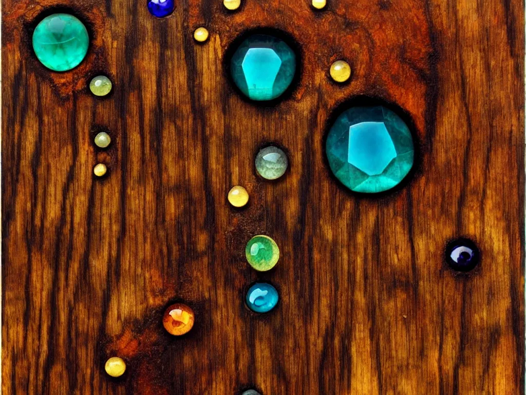 Image similar to gemstones embedded in wood, trending on deviantart, neo surrealism, sharp focus, octane, masterpiece, art by max ernst