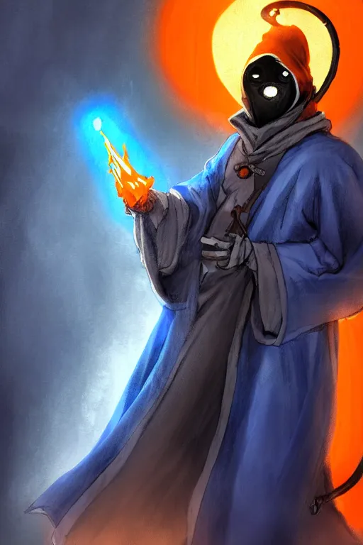 Prompt: a sketch of a plague doctor with a white plague mask and a blue wizard robe casting a orange light spell using his right hand, as a d & d character, blue robe, magical, blue and orange highlights, hip hop aesthetic, concept sheet, painting by gaston bussiere, demon slayer, akiri toriyama, dramatic lighting, professional digital art, anime