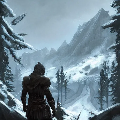 Prompt: Skyrim Solitude, with Greg Rutkowski art style