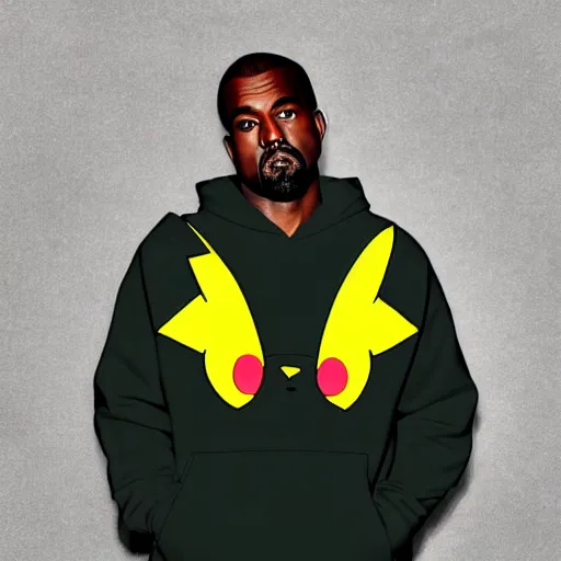 Image similar to kanye west in a pikachu hoody