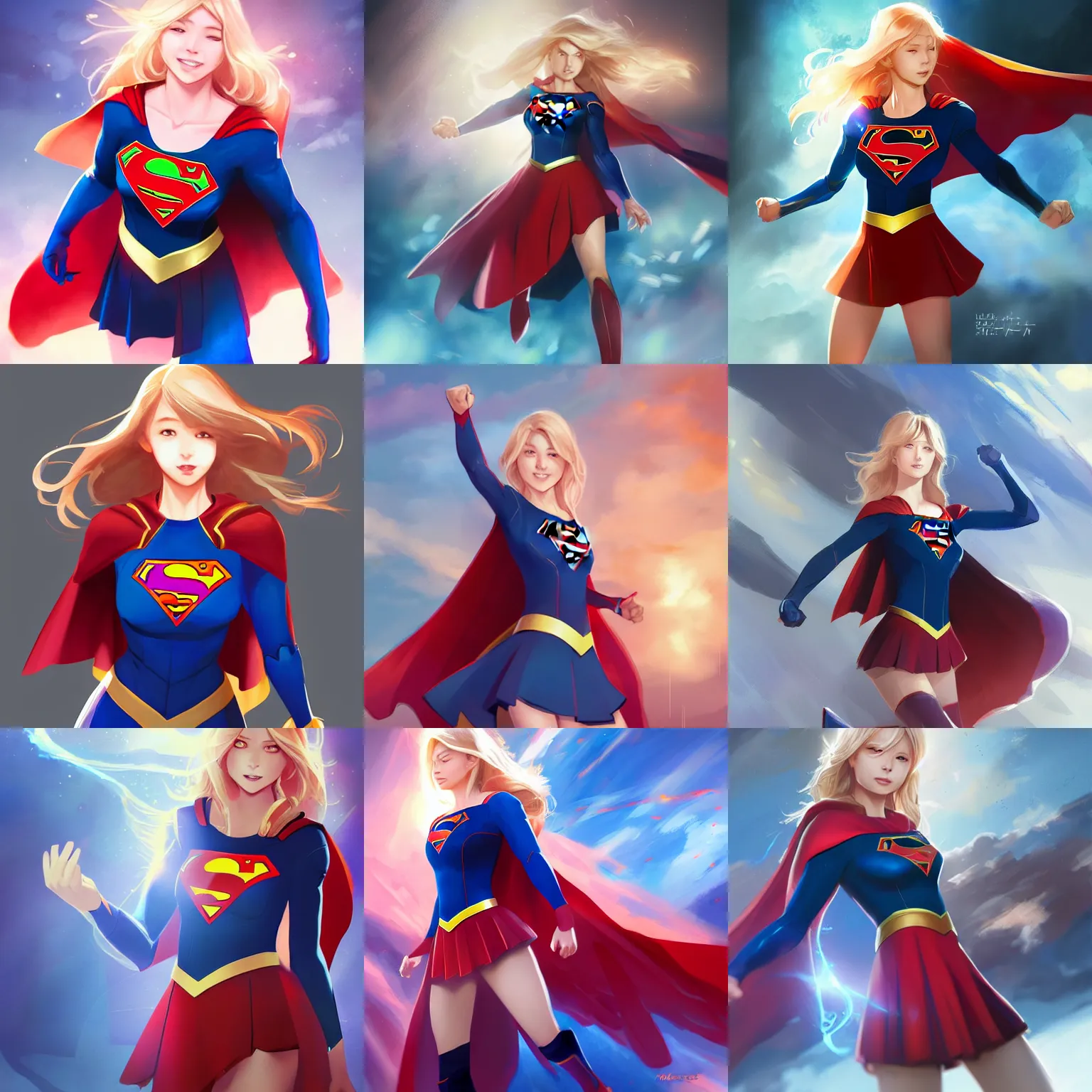 Prompt: concept art of supergirl by WLOP, rossdraws, Logan Cure, Mingchen Shen, BangkuART, sakimichan, yan gisuka, JeonSeok Lee, zeronis, Chengwei Pan on artstation