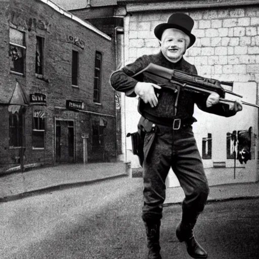 Image similar to leprechaun in the ira, historical photograph, restored, gun, irish, terrorism