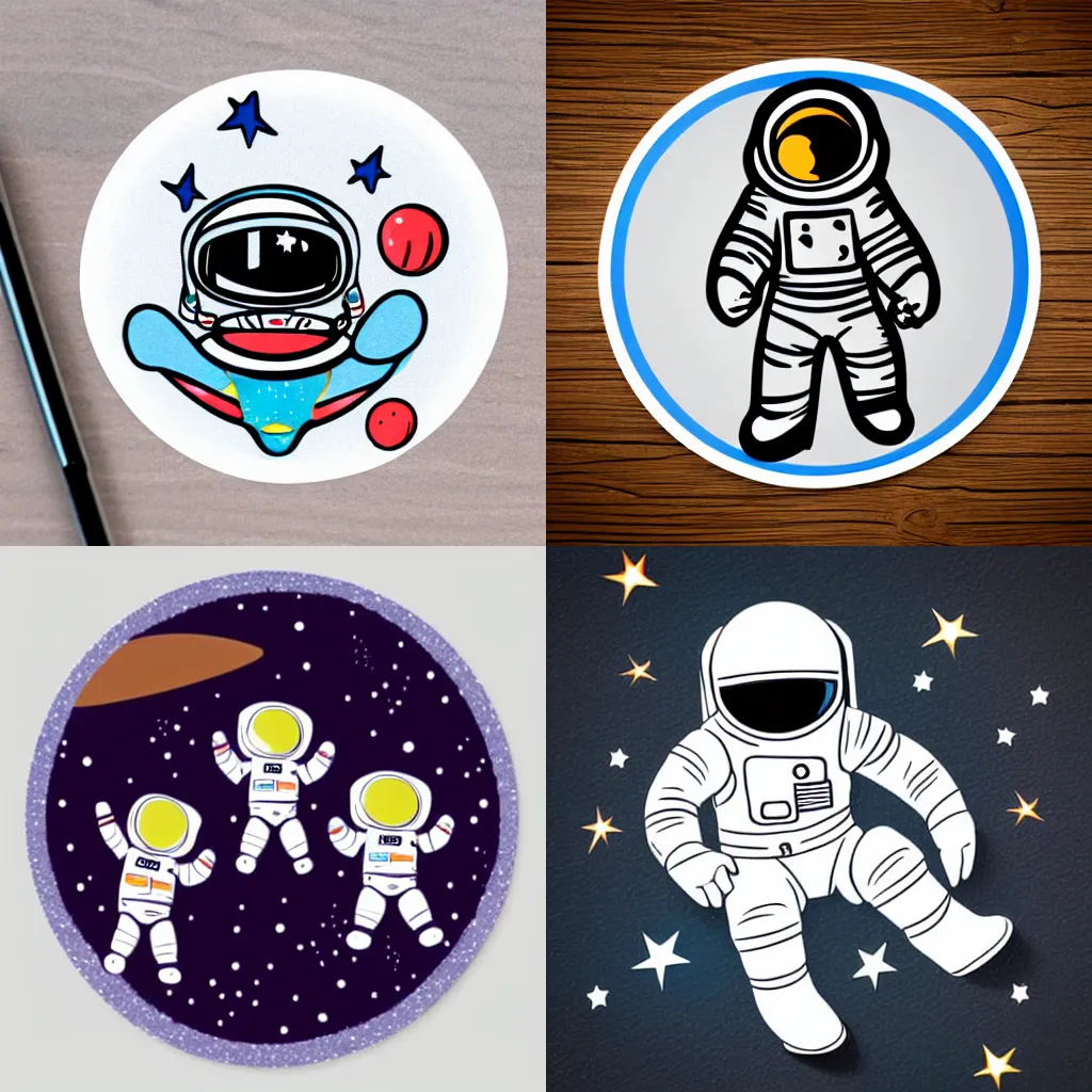 Prompt: cute astronaut sticker art, photorealistic, plain white background