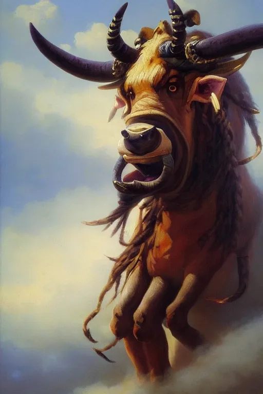 Prompt: oil painting of a tauren, in style of ivan aivazovsky, expressive face, detailed face, detailed eyes, full body, feminine face, tracer overwatch,