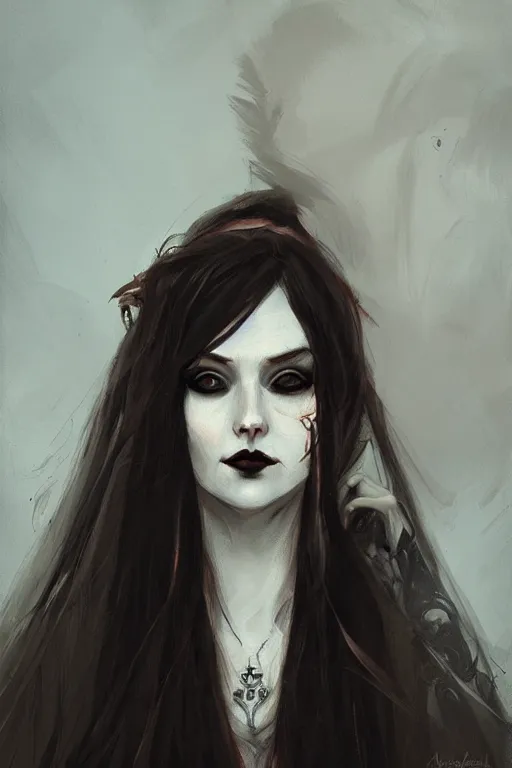 Image similar to \'realistic close-up painting of a gothic girl, face tattoo, by Abigail Larson, Anton Fadeev\'