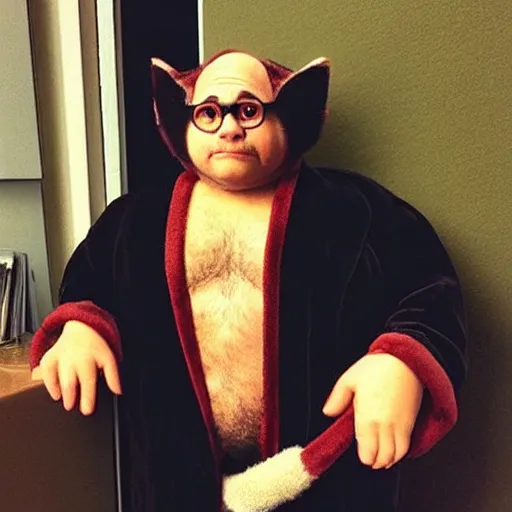 Prompt: “ george costanza from seinfeld with the body of a cat, wearing velvet robe, very realistic, very detailed ”