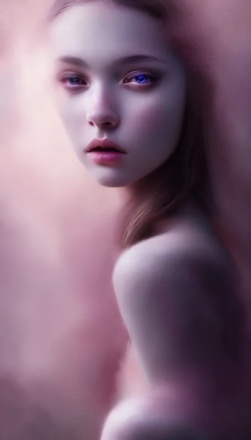 Prompt: inside a soul of a gorgeous young girl , searching for eternity, dark forest in the style of stefan kostic, realistic, sharp focus, 8k high definition, high fashion, vogue, insanely detailed, soft light, colorful smoke, intricate, elegant, art by stanley lau and artgerm, sigma 85mm art