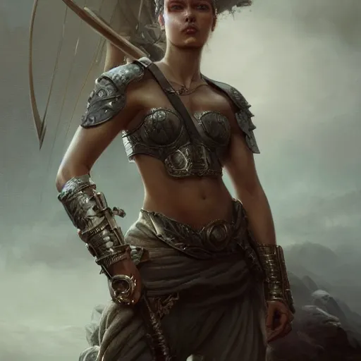 Image similar to ultra realist breathtaking detailed soft painting of non-binary warrior, dark fantasy, naval background, elegant, highly detailed, artstation, concept art, matte, sharp focus, art by Tom Bagshaw, Artgerm and Greg Rutkowski