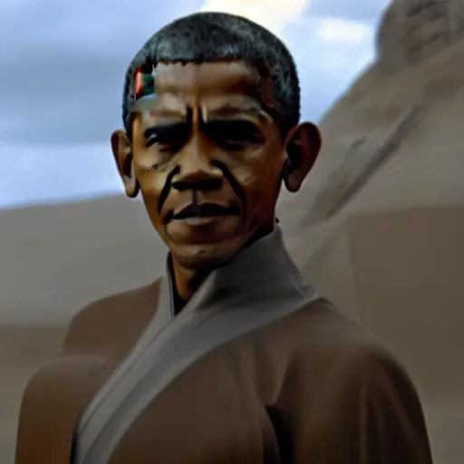 Prompt: Film still of Obama as Anakin Skywalker. Star Wars. Screenshot. Extreme quality. 4K.