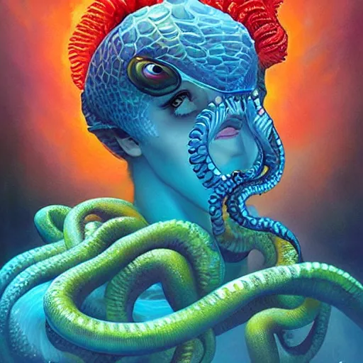 Image similar to underwater naga lovecraftian portrait, Pixar style, by Tristan Eaton Stanley Artgerm and Tom Bagshaw.