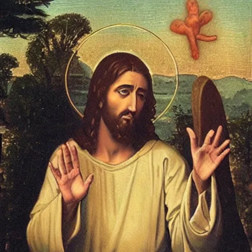 Image similar to jesus flipping the bird