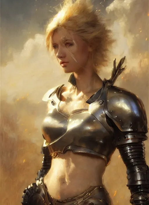 Prompt: blonde short haired muscular woman wearing medieval black armour, detailed by gaston bussiere, bayard wu, greg rutkowski, giger, maxim verehin, greg rutkowski, masterpiece, sharp focus, cinematic lightning