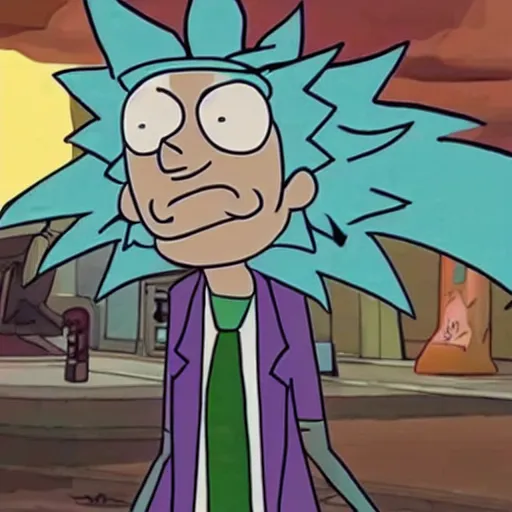 Image similar to rick sanchez, from rick and morty, breaking the simulation