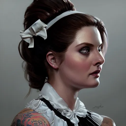 Image similar to a portrait of alexandra breckenridge as a french maid, urban motifs, intricate, elegant, highly detailed, digital painting, trending on artstation, concept art, smooth sharp focus, illustration, art by artgerm and greg rutkowski