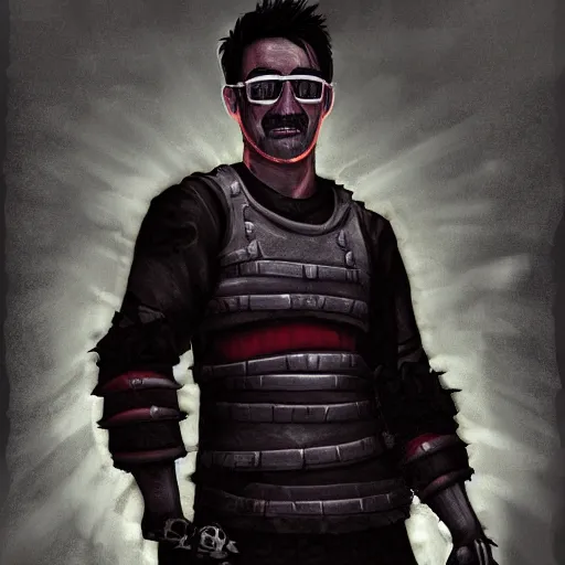 Image similar to markiplier in a dark dungeon digital painting art