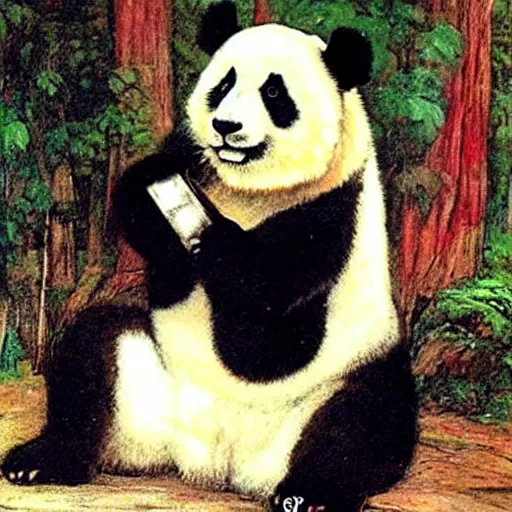 Prompt: a panda dancing by john william waterhouse