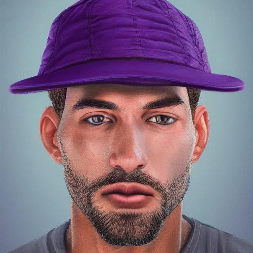 Image similar to a detailed portrait of a man wearing a purple cap art illustration, incredibly highly detailed and realistic, 8 k, sharp focus