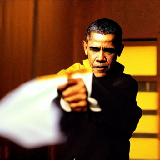 Image similar to obama as an ninja, film still from kill bill 2 0 0 4.