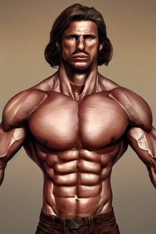 Prompt: a handsomely muscular man [ attaining lengthy brown hair ]!!, portrait!!, digital art!!, photorealistic facial features, 3 d modeling, posing!!, illustration, digital illustration, trending on cgsociety, [ conceptual art ]!!, [ rigidly defined abs ]!!, painted by greg rutkowski and gaston bussiere