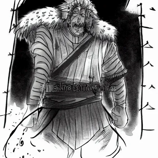 Prompt: thorkell from vinland saga wandering around a fancy old hotel, digital painting, trending on artstation, dark atmosphere