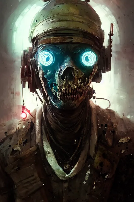 Image similar to zombie soldier from battlefield 1, cyberpunk futuristic neon. decorated with traditional japanese ornaments by ismail inceoglu dragan bibin hans thoma greg rutkowski alexandros pyromallis nekro rene maritte illustrated, perfect face, fine details, realistic shaded, fine - face, pretty face