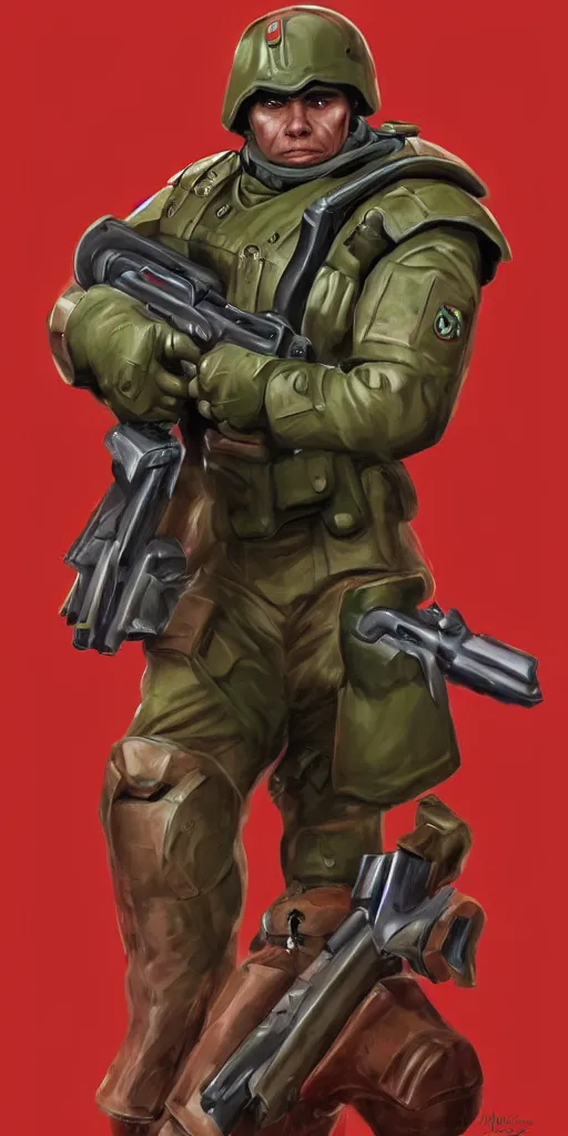 Prompt: doomguy as a soviet soldier, full body portrait, concept art, military art, art by artgerm