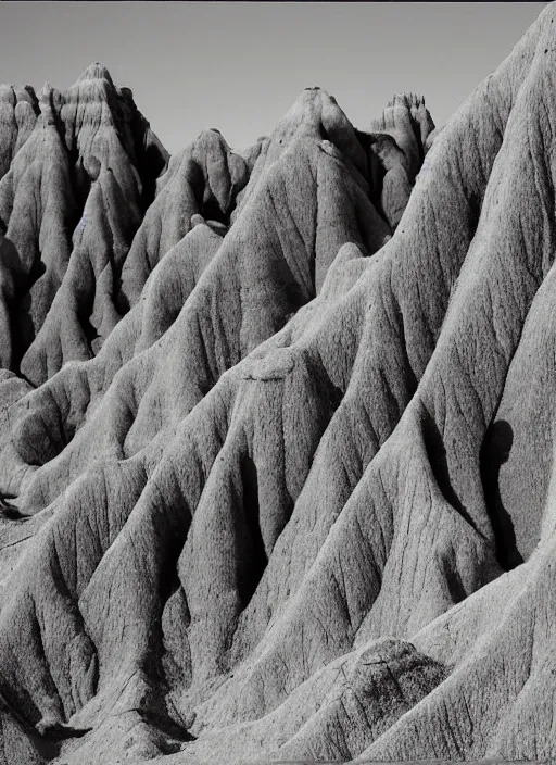 Image similar to Badlands rock formations protruding out of lush desert vegetation, albumen silver print by Timothy H. O'Sullivan.