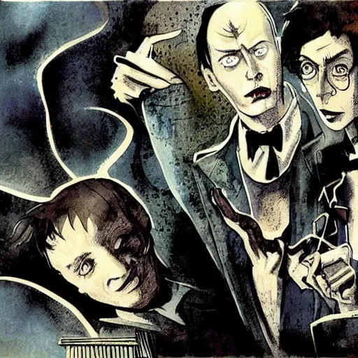 Prompt: in one frame Harry Potter with Sandman, by Neil Gaiman, by Dave McKean, comics Sandman, small details, clear faces, high detail