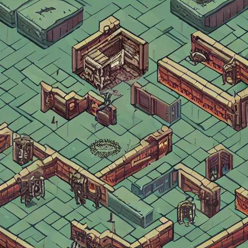 Prompt: lovecraftian horror isometric 2 d game assets, detailed, h. r. giger, pixel art, post - apocalyptic city