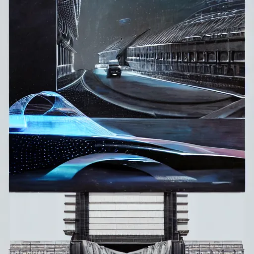 Image similar to sci-fi organic form car and wall structure in the coronation of napoleon painting by Jacques-Louis David in the blade runner 2049 film and point cloud digital billboard organic architecture forms artwork by caravaggio unreal engine 5 keyshot octane lighting ultra high detail ultra hyper realism 8k 16k in plastic dark tilt shift full-length view