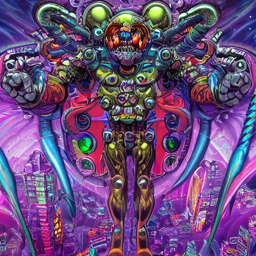 Prompt: hyper-maximalist overdetailed comic monster by beastwreckstuff and jimbo phillips. Cosmic horror infused retrofuturist style. Hyperdetailed high resolution Render by binx.ly in discodiffusion. Dreamlike polished render by machine.delusions. Sharp focus.